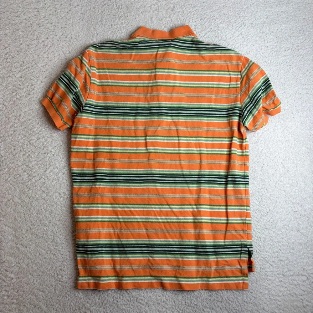Polo Ralph Lauren Mens Large Orange Green Striped Short Sleeve Pique Polo Shirt